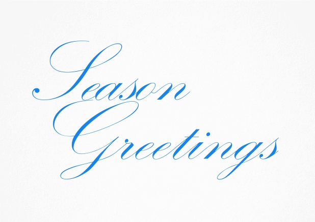 Weihnachtskarte mit Text Season Greetings in verschiedenen Farben. Blau.