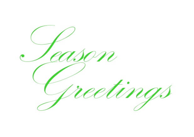 Online Weihnachtskarte mit Text Season Greetings in verschiedenen Farben. Grün.