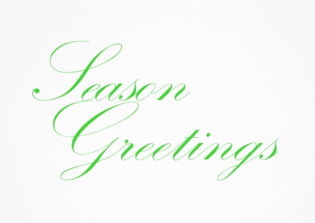 Weihnachtskarte mit Text Season Greetings in verschiedenen Farben. Grün.