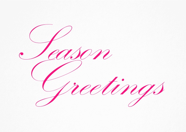 Season Greetings card with text in various colors. Pink.