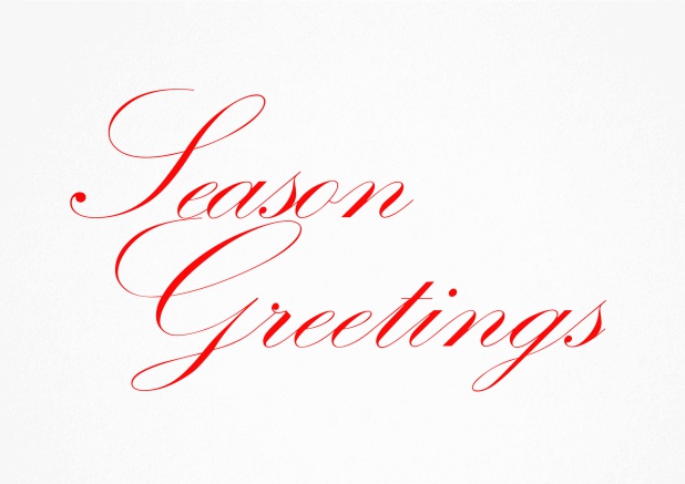 Season Greetings card with text in various colors. Red.