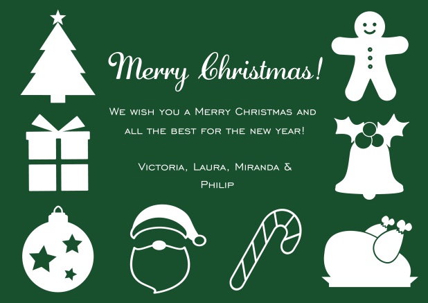 Online Christmas Card with Christmas decorations. Green.