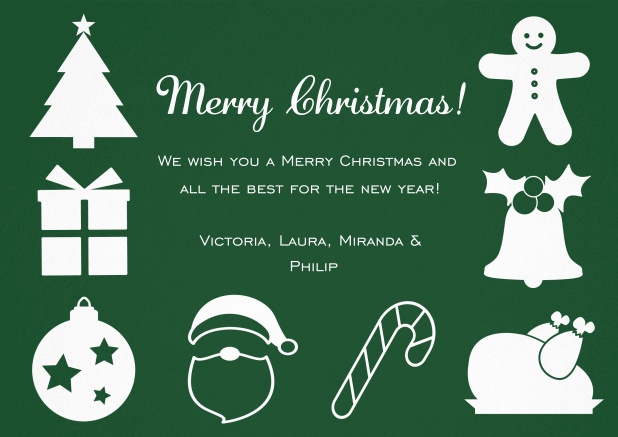 Weihnachtskarte mit Weihnachtsdekoration Grün.