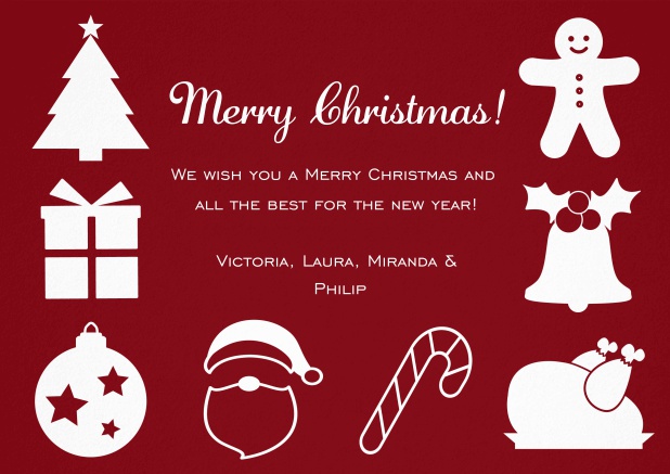 Christmas icons - Red - Holiday cards Corporate Christmas Card with Christmas decorations Red.