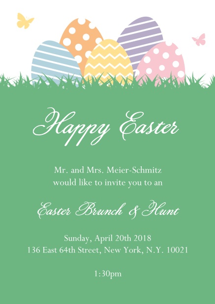 Colorful Easter eggs - Easter A lively online card with Happy Easter text and colorful eggs hinding in the grass, perfect for Easter invitations