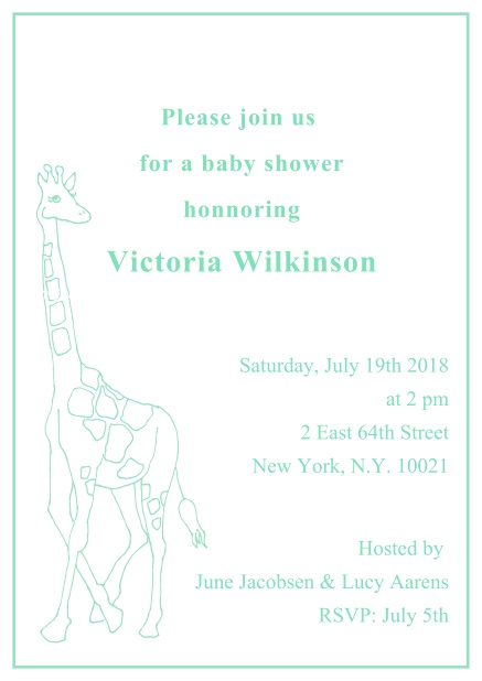 lovely Giraffe - Green - Children's Birthdays Cute classic online invitation card with illustrated giraffe and editable text. Green.