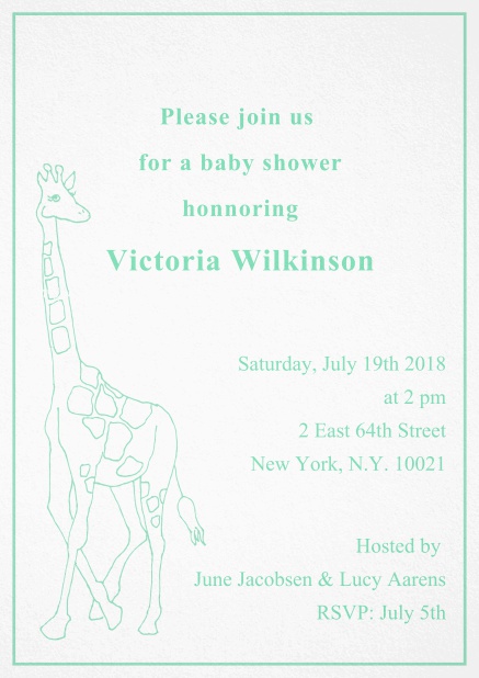 lovely Giraffe - Green - Children's Birthdays Cute classic invitation card with illustrated giraffe and editable text. Green.