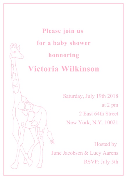 lovely Giraffe - Pink - Children's Birthdays Cute classic online invitation card with illustrated giraffe and editable text. Pink.