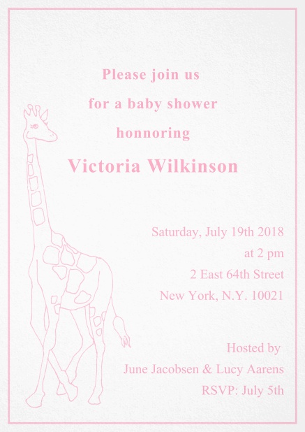 lovely Giraffe - Pink - Children's Birthdays Cute classic invitation card with illustrated giraffe and editable text. Pink.