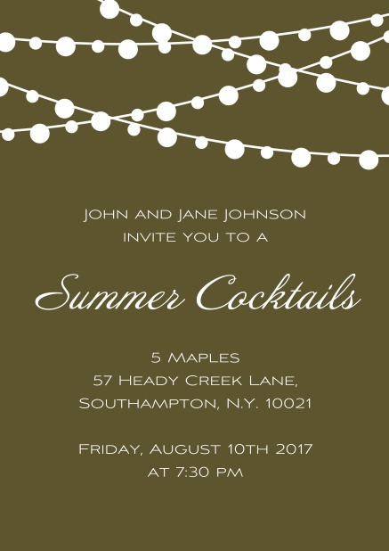 Online Summer cocktails invitation card in various colors with charming lanterns. Gold.