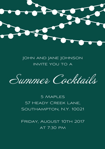 Online Summer cocktails invitation card in various colors with charming lanterns. Green.