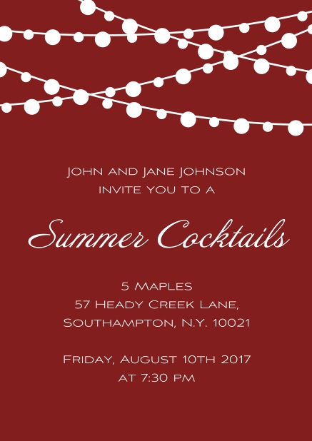Online Summer cocktails invitation card in various colors with charming lanterns. Red.
