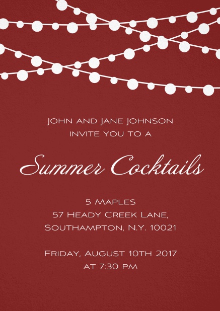 Summer cocktails invitation card in various colors with charming lanterns. Red.