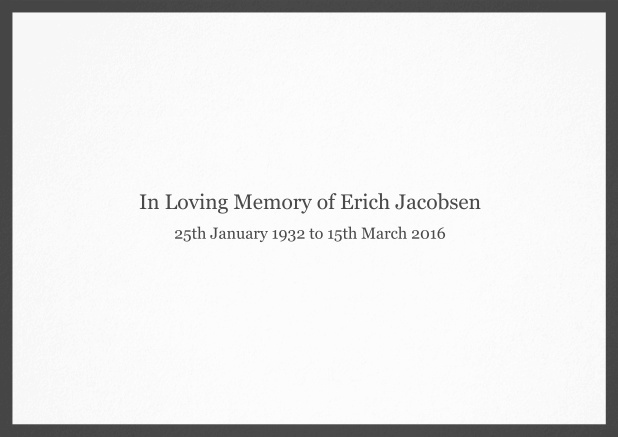 Classic Memorial invitation card with black frame and famous quote. Grey.