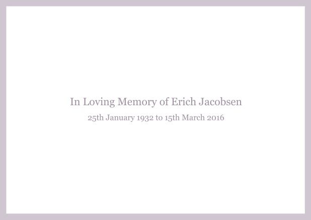 Online Classic Memorial invitation card with black frame and famous quote. Purple.