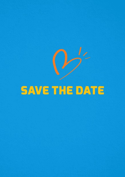 Save the date Karte mit witzigem Herz Blau.