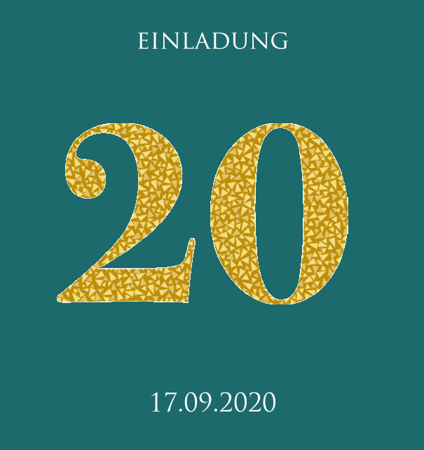 Animierte Online Einladungskarte zum 20. Jubiläum mit animierten goldenen Mosaiksteinen. Grün.
