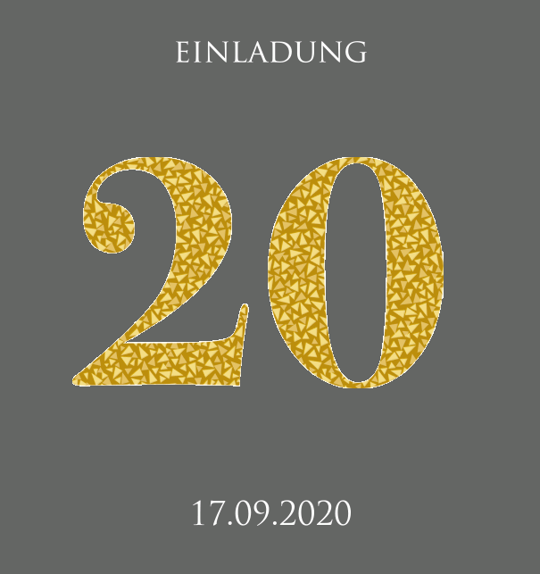 Animierte Online Einladungskarte zum 20. Jubiläum mit animierten goldenen Mosaiksteinen. Grau.