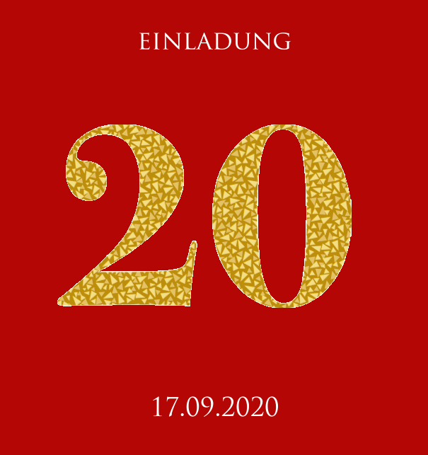 Animierte Online Einladungskarte zum 20. Jubiläum mit animierten goldenen Mosaiksteinen. Rot.