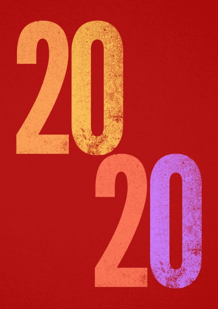 Einladungskarte mit farbiger 2020 für Silvesterfeier oder andere Anlässe Rot.