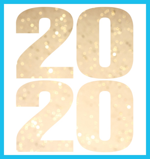 2020 Golden Glitter - Blue - year-cards Online invitation card for 2020 events with cut out 2020 for own photo. Blue.