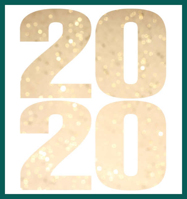 2020 Golden Glitter - Green - year-cards Online invitation card for 2020 events with cut out 2020 for own photo. Green.