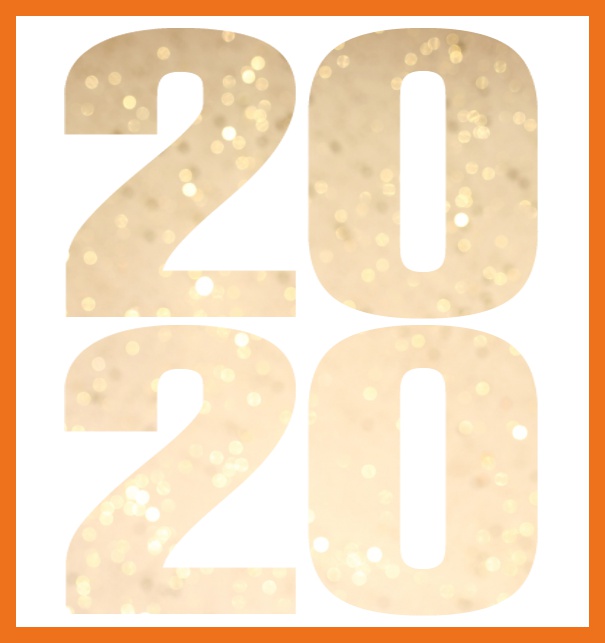 2020 Golden Glitter - Orange - year-cards Online invitation card for 2020 events with cut out 2020 for own photo. Orange.