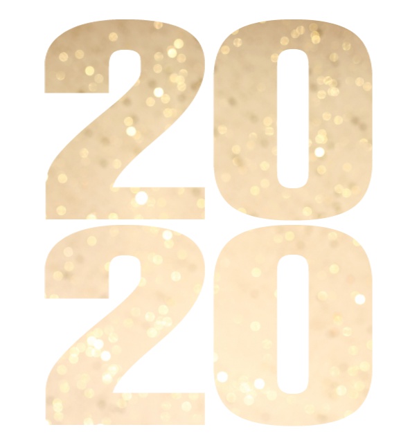 2020 Golden Glitter - White - year-cards Online invitation card for 2020 events with cut out 2020 for own photo. White.
