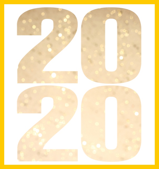 2020 Golden Glitter - Yellow - year-cards Online invitation card for 2020 events with cut out 2020 for own photo. Yellow.