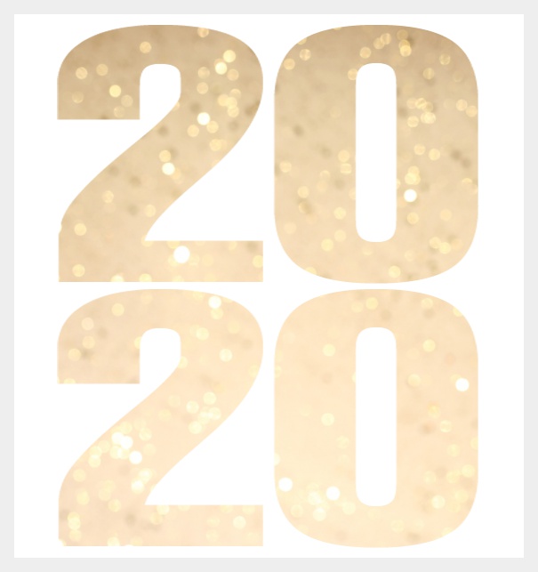 Online Neujahrswünsche versenden mit ausgeschnittener 2020 mit goldenem Konfetti Image oder eigenem Foto. Grau.
