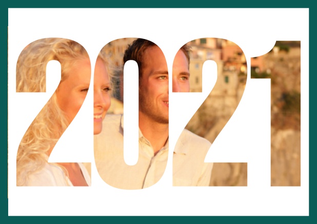 2021 photo year card - Green - Wedding Save the Dates Online save the date card with cut out 2021 for your own photo Green.