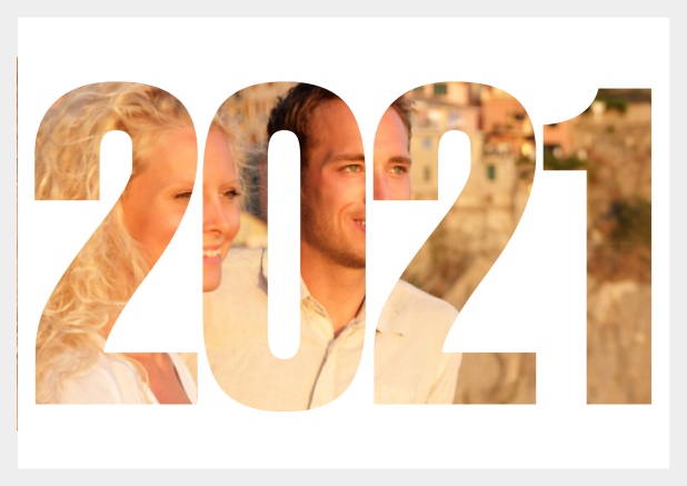 2021 photo year card - Grey - Wedding Save the Dates Online save the date card with cut out 2021 for your own photo Grey.