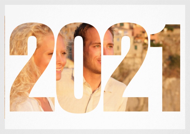 2021 photo year card - Grey - Wedding Save the Dates Save the date card with cut out 2021 for your own photo Grey.