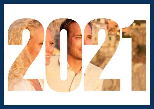 2021 photo year card - Navy - Wedding Save the Dates Online save the date card with cut out 2021 for your own photo Navy.