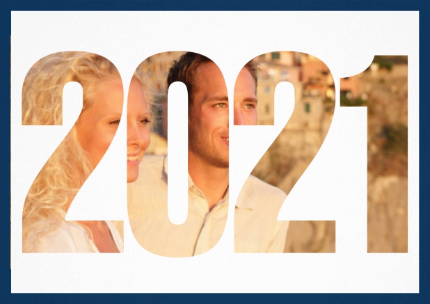 2021 photo year card - Navy - Wedding Save the Dates Save the date card with cut out 2021 for your own photo Navy.