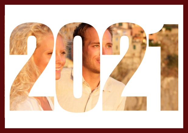 Online save the date card with cut out 2021 for your own photo Red.