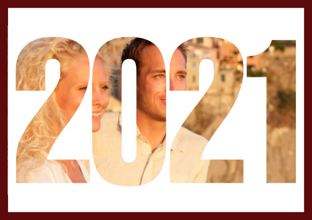 2021 photo year card - Red - Wedding Save the Dates Online save the date card with cut out 2021 for your own photo Red.