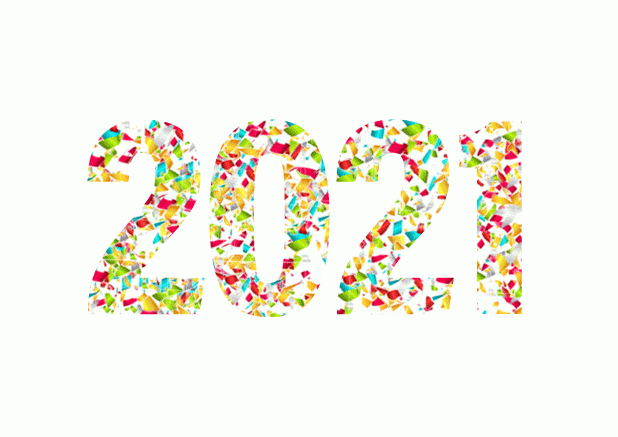 Happy New Year card with 2021 with animated confetti