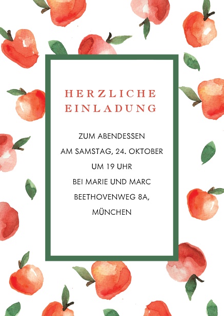 Online Einladungskarte mit Äpfeln Grün.