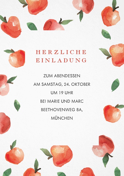 Einladungskarte mit Äpfeln Weiss.