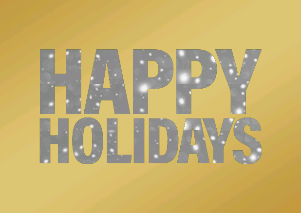 Goldene Weihnachtskarte mit Happy Holidays Text mit animiertem Schneefall