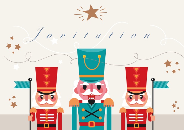 Online Holiday party invitation card with Nutcracker figures