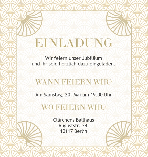 Online Einladung mit Jugendstil Müschel Dekoration Weiss.
