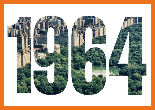 Online Einladungskarte mit ausgeschnittener 1964 für ein eigenes Image. Orange.