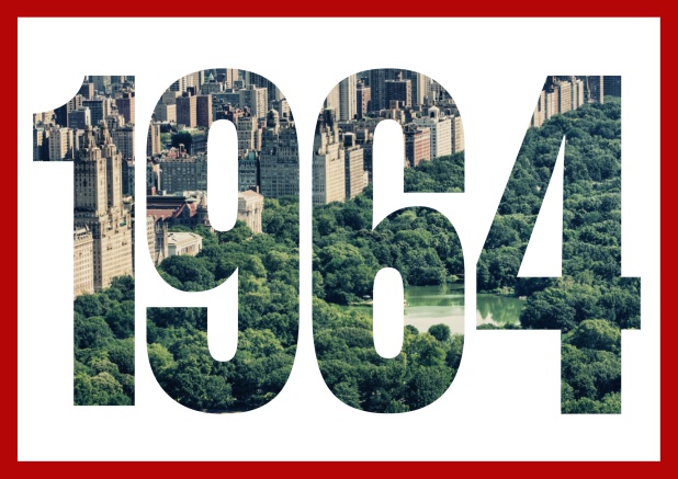 Online Einladungskarte mit ausgeschnittener 1964 für ein eigenes Image. Rot.