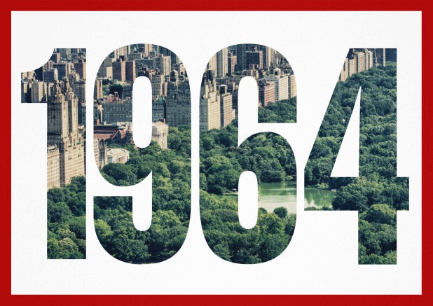 Einladungskarte mit ausgeschnittener 1964 für ein eigenes Image. Rot.