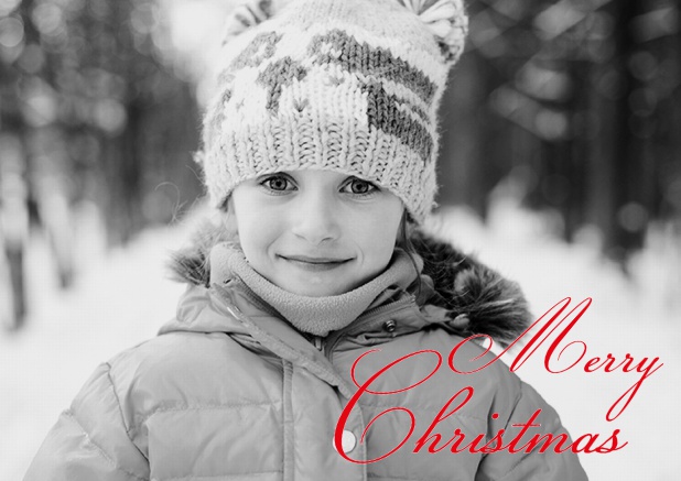 Online Christmas photo card with Merry Christmas text. Red.