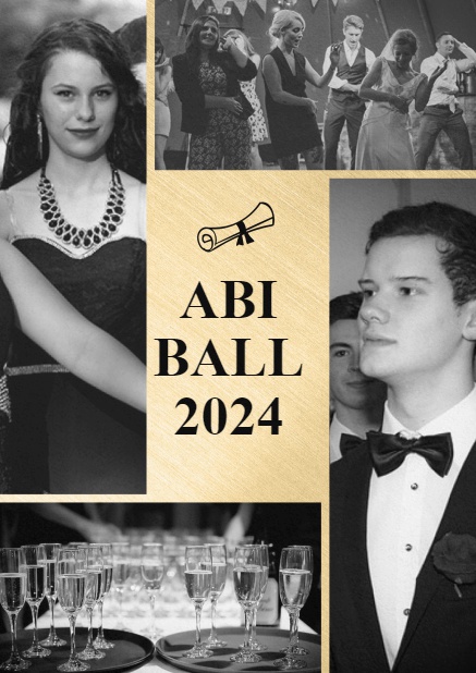 Goldene Abiball 2024 Einladungskarte mit 4 Fotos