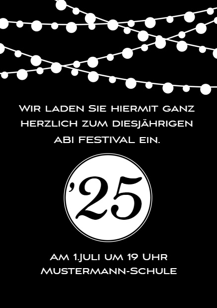 Online Einladungskarte zur Abschlussfeier für den Jahrgang 2025 Schwarz.