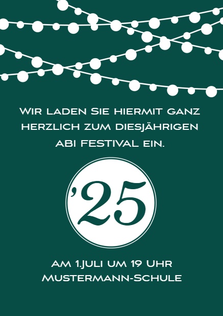 Online Einladungskarte zur Abschlussfeier für den Jahrgang 2025 Grün.